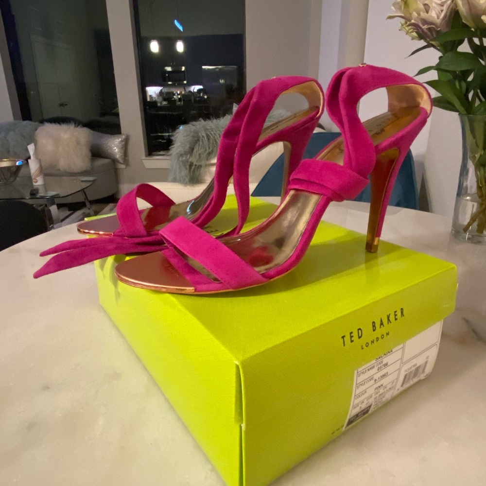 Ted Baker London Sackina Pink Suede Ankle Strap Sandal